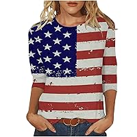 Summer 3/4 Sleeve T Shirt Shirts for Women Floral Pattern Top Three Quarter Sleeve Pullover Round Neck Tee Tops