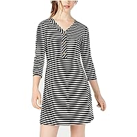 Womens 3/4 Sleeve Striped Casual Dress B/W M