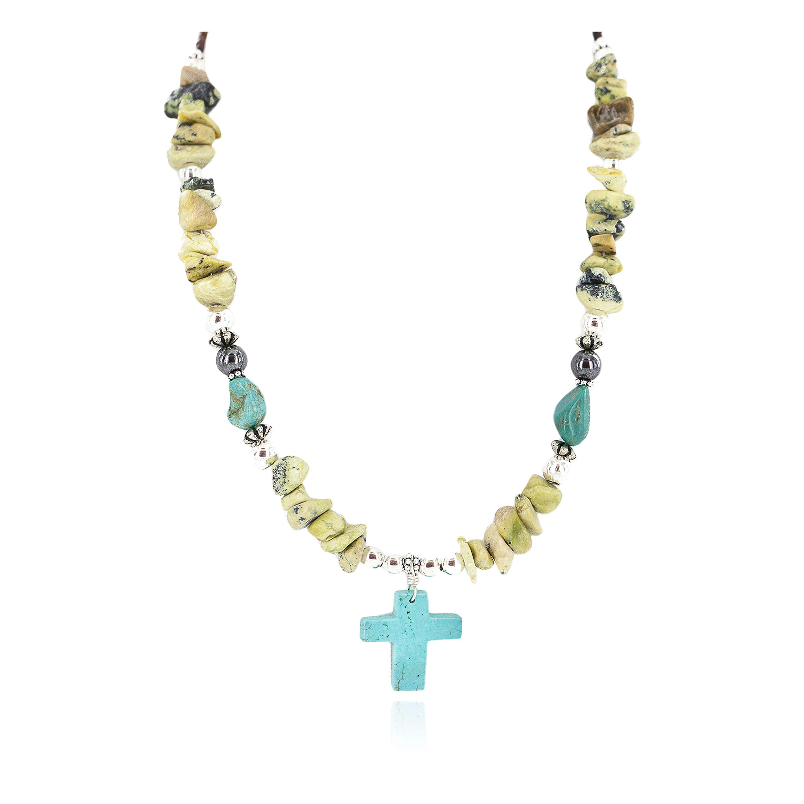 $260Tag Cross Silver Certified Navajo Turquoise Green Native Necklace 750241-3 Made by Loma Siiva