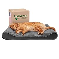 Furhaven Cooling Gel Dog Bed for Large Dogs w/ Removable Washable Cover, For Dogs Up to 75 lbs - Minky Plush & Velvet Luxe Lounger Contour Mattress - Gray, Jumbo/XL