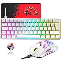 ZIYOU LANG T60 60% White Mechanical Gaming Keyboard and Mouse [UK Layout] - RGB Light up Type c Ergonomic Mini Keyboard - 12000 DPI USB Honeycomb Mouse PS4 PC Computer Switch Accessories - Red Switch