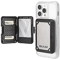 Pelican Magnetic Wallet for iPhone [Card Holder] [RFID Blocking] MIL-STD Snap-on MagSafe Wallet -Detachable Hard Magnetic Phone Wallet for iPhone 15 Pro Max/14 Pro Max/13 Pro Max/12 - Brushed Titanium