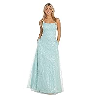 Juniors Sleeveless Sequin & Glitter Prom Gown W/Square Neck