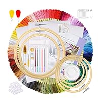onsore 244 Pieces Kit 100 Colors Threads 40 Sewing Pins 3 Cloth Embroidery Hoops and Cross Stitch Tools for Kids Beginners