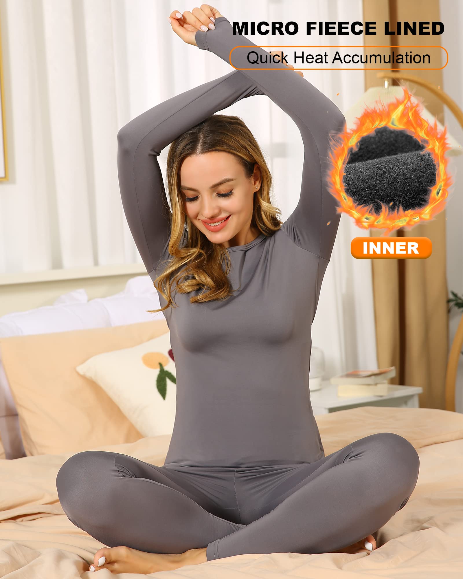 ViCherub Thermal Underwear Set for Women Long Johns Base Layer Fleece Lined Soft Top Bottom