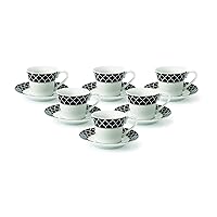 Lorren Home Trends Domino-6 Cups and Saucers, One Size, Black