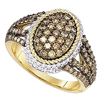The Diamond Deal 14kt Yellow Gold Womens Round Brown Diamond Cluster Ring 1-1/5 Cttw