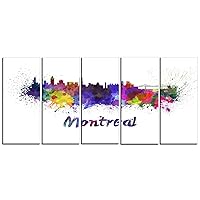 Designart Montreal Skyline-Cityscape Canvas Artwork Print-60x28-5 Piece, 60x28-5 Equal Panels, Purple