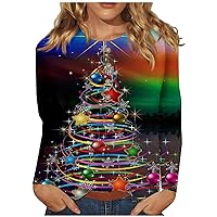 Christmas T Shirts for Women Crew Neck Long Sleeve Cute Tops Versatile Button Down Graphic Tees Fall Daily Shirt
