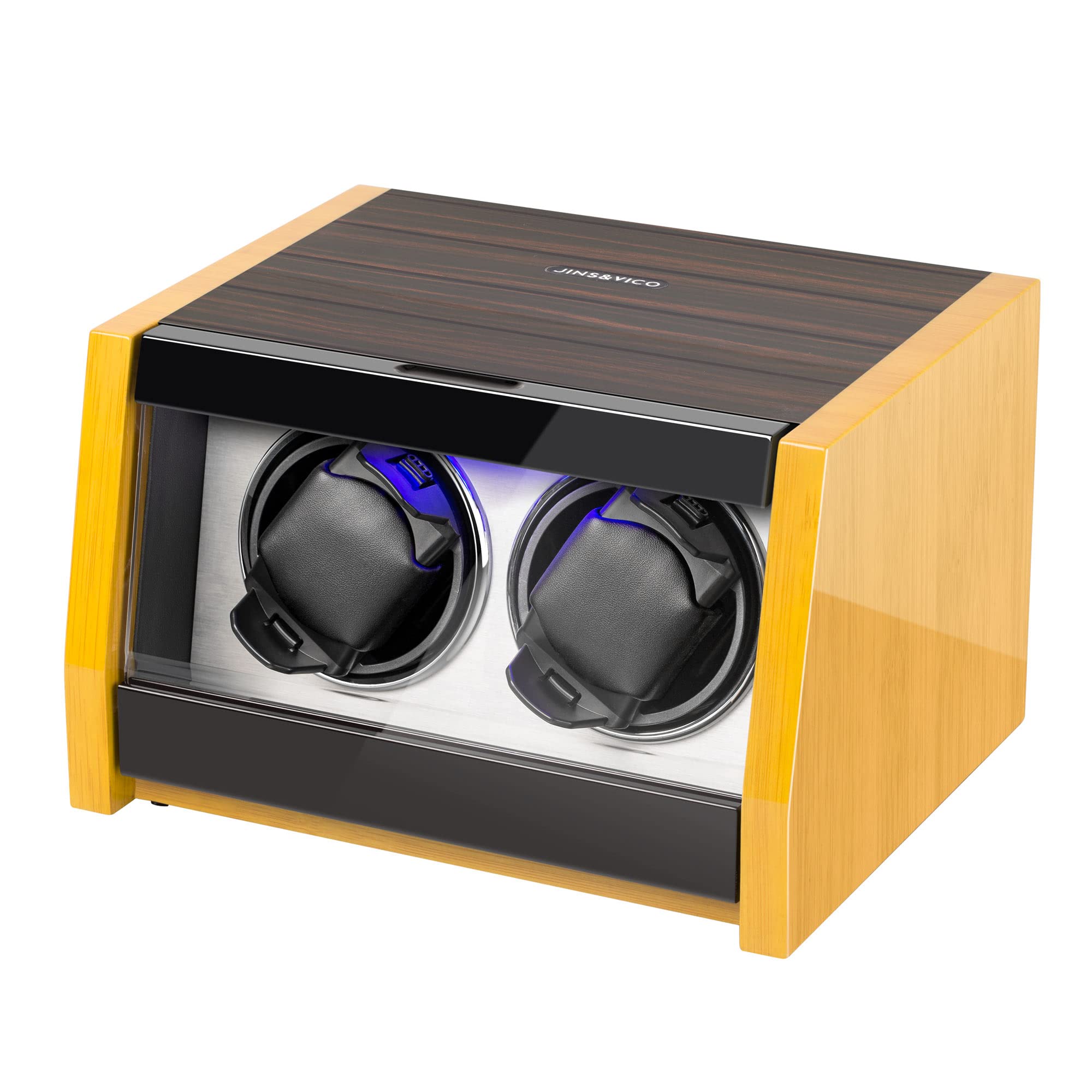 Watch Winder Made of Premium Natural Bamboo Shell for 6 Automatic Watches with High-Gloss Craftsmanship, 4 Setting Modes and Super Quiet Motor, Built-in Lock