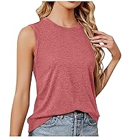 Women's Crew Neck Basic Tank Tops Summer Sleeveless Casual T-Shirts Loose Fit Base Layer Vest Beach Tunic Blouses
