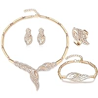 FUNOJOY Womens Luxury Africa Dubai 18k Gold Plated Jewelry Sets Wedding Rhinestone Crystal Bib Statement Necklace Earrings Set for Brides Party Prom
