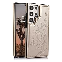Leather Cover for Samsung Galaxy S23 Ultra/S23 Plus/S23, Flower Pattern Business Phone Case with Magnetic Closure Kickstand AntiScratch Case,Gold,S23 Ultra 6.8''