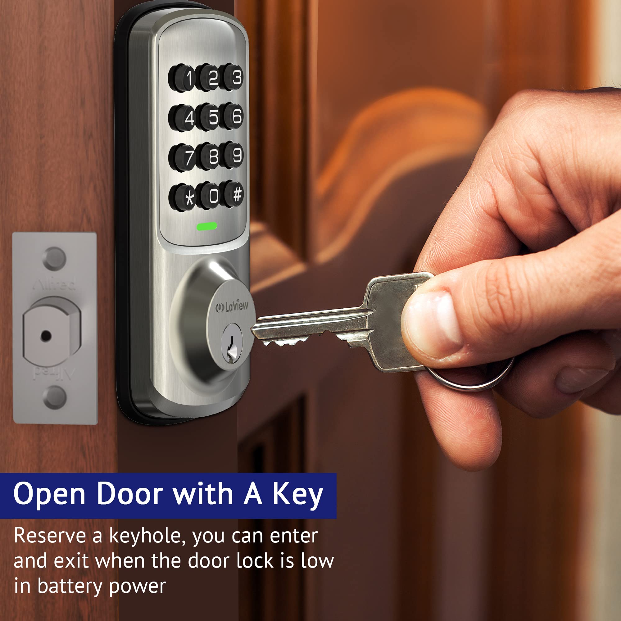 LaView Door Lock with Keypad, Keyless Entry Door Lock, Electronic Deadbolt Lock for Front Door, Bedroom Door, Garage Door, Auto Lock,1-Touch Motorized Locking, 20 User Codes, Easy to Install