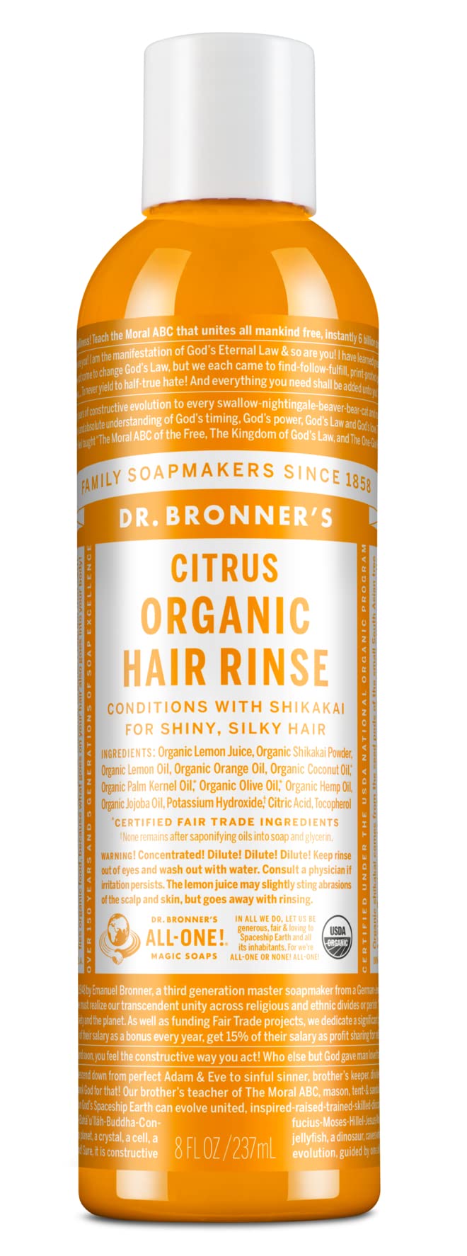 Dr. Bronner's Fair Trade & Organic Hair Conditioning Rinse - Citrus Orange, 8 Ounce