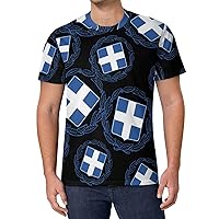 Coat of Arms of Greece Men's T Shirts Full Print Tees Crew Neck Short Sleeve Tops