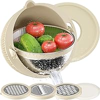 4-1 Colander with Mixing Bowl Set - for Kitchen, Food, Pasta And Rice Strainer, Fruit Cleaner, Veggie Wash, Salad Spinner, Apartment & Home Essentials - Beige