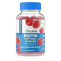 Lifeable Sugar Free Biotin Gummies 5000mcg - Great Tasting Natural Flavor Supplement Vitamins - Vegetarian GMO-Free Chewable - for Hair, Skin and Nails Support - for Men, Women and Teens - 90 Gummies