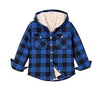 Boys Sherpa Fleece Lined Flannel Plaid Button Down Shirt Jacket,Hooded Flannel Shirt with Hand Pockets