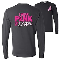 I Wear Pink for My Sister Survivor Breast Cancer Awareness Front&Back Mens Long Sleeves