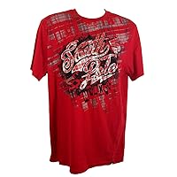 Southpole Men's Foil and Screen Print Graphic T-Shirt with Plaid Backgrounds