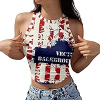 Women's American Flag Sleeveless Tank Tops 4Th of July 3D Print Graphic Patriotic Crop Tops Vest Shirt