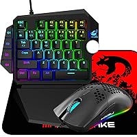 FELICON Portable one Handed Gaming Mechanical Keyboard and Mouse Combo, RGB Backlit Wired Gaming Left Handed and Up to 6400DPI Honeycomb Shell Mouse for PC Laptop Computer