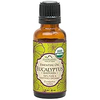 US Organic 100% Pure Eucalyptus Essential Oil (Radiata) - USDA Certified Organic, Steam Distilled - W/Euro droppers (More Size Variations Available) (30 ml / 1 fl oz)