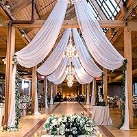 Ceiling Drapes for Parties White Sheer Chiffon Curtains 5x30FT 6 Panels Wedding Arch Drapes Fabric Sheers Arbor Drapery Tulle Ceiling Covering Fabric for Ceremony Stage Arbor Ornament
