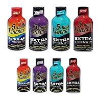 5 hour energy extra strength Variety pack energy shot Extra Strength 2 x Blue Raspberry 2 x Berry 2 x Grape 2 x Regular Strength Berry,1.93 Ounce, 8 count packing by Pine Total Product