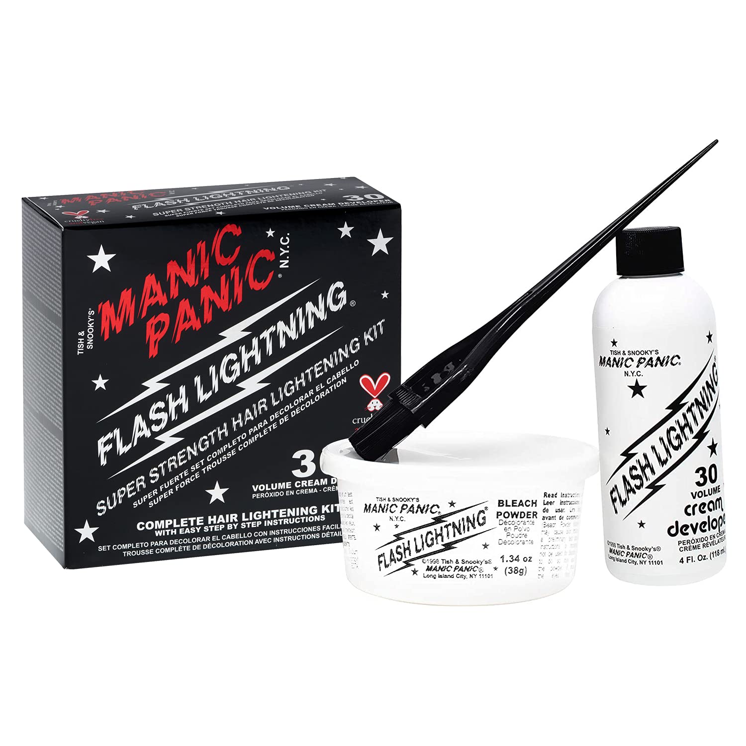 MANIC PANIC Flash Lightning Hair Bleach Kit - 30 Volume Developer + Bleach Powder Hair Lightener Lifting up to Five Levels - Vegan And Cruelty Free (2 pack)