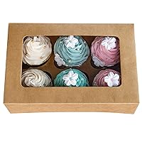 Cupcake Boxes with Inserts 6 Holders,9.5x6.3x3inch Large Brown Kraft Standard Bakery Boxes with Window Food Grade Cake Carrier Container for Muffins Gift Treat Box Bulk,Pack of 15