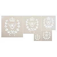 French Bee 5- Piece Stencil Set by StudioR12 | Crown, Laurel Wreath, Bee, Shabby Chic Country - Reusable- Chalk Acrylic Paint- Furniture Wood Signs Pillows Fabric Home Wall Decor DIY Mixed Media