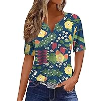 Womens Short Sleeve Button Down Shirts T Shirt Hawaiian Print Daily Weekend Fashion Basic V- Neck Regular Top