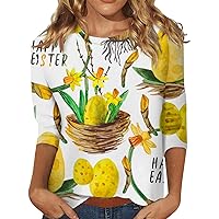 2024 Easter 3/4 Sleeve Tops Women's Summer Shirt O-Neck Blouse Trendy Tunic Summer Tee Dressy Dressy Tshirt