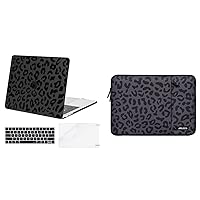 MOSISO Compatible with MacBook Pro 13 inch Case M2 2023-2016 A2338 M1 A2251 A2289 A2159 A1989 A1708 A1706, Plastic Leopard Grain Hard Case&Vertical Sleeve Bag&Keyboard Cover&Screen Protector, Black