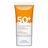 Clarins NEW Dry Touch Face Sunscreen | Broad Spectrum SPF 50+ | UVA/UVB Protection | Lightweight and No White Cast | Enriched with Antioxidants | All Skin Types, including Sensitive Skin | 1.7 Ounces