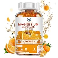 Magnesium Glycinate Gummies 500mg with100mg Magnesium L-Threonate for Adult Kids,Sugar Free Magnesium Potassium Supplement Gummies with Vitamin C,Vitamin D,B6,CoQ10-60 Orange Sleep Magnesium Gummies