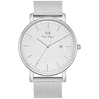 Vigor Rigger Men's and Women’s Watches Ultra Slim Watches with Date, Stainless Steel Mesh Strap / Leather Strap