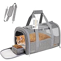 Pet Carrier Soft Sided Cat Carrier for Small Medium Cats Puppies up to 15 Lbs, TSA Airline Approved Carrier Collapsible Travel Puppy Carrier with Reflective Strip, Grey