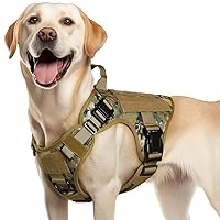rabbitgoo Tactical Dog Harness for Large Dogs, Heavy Duty Dog Harness with Handle, No-Pull Service Dog Large Breed, Adjustable Military Dog Vest Harness for Training Hunting Walking, Brown Camo, M