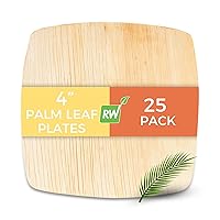 Restaurantware Midori 4 x 4 Inch Small Square Palm Plates 25 Microwavable Palm Leaf Plates - Freezable Sustainable Areca Palm Leaf Plates Oven-Ready For Hot & Cold Foods
