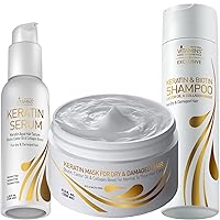 Vitamins Keratin Thick Hair Mask, Serum and Shampoo Kit - Deep Conditioner for Dry Damaged Thick Coarse Hair, Anti Frizz Gloss Boost Serum and Protein Shampoo Set - Pro Enhancing At-Home Hair Therapy