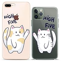 Matching Couple Cases Compatible for iPhone 15 14 13 12 11 Pro Max Mini Xs 6s 8 Plus 7 Xr 10 SE 5 Cute Design Nice Slim fit Pair Adorable Flexible Clear Cover Five High Friends Print Love Cat