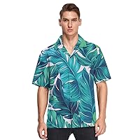 Hawaiian Short Sleeve Button Shirt for Men Artistic Palms Tropical Pattern Design Dating Camisas de Vestir para