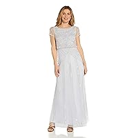 Adrianna Papell Women's Beaded Blouson Long Dress, Serenity, 8