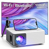 Mini Projector with WiFi and Bluetooth, 1080P Supported iPhone Projector with Projector Stand, Portable Movie Projector for Home Theater/Outdoor, Compatible with iOS/Android/Laptop/TV Stick/HDMI/PS5