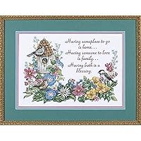 Dimensions Flowery Verse Bird Houses Stamped Cross Stitch Kit, 14'' W x 10'' H, multi-colored