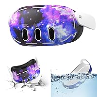 Front Shell Headset Case Silicone Cover Skin Compatible with Oculus/Meta Quest 3 Accessories, VR Headset Shell Protector Shockproof Drop-Proof Heat Dissipation Starry Purple