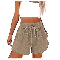 Womens Sweat Shorts Drawstring Waist Athletic Shorts Summer Casual Track Pants Solid Gym Lounge Running Shorts with Pockets
